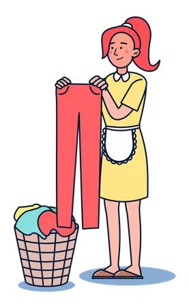 Woman drying laundry Illustration
