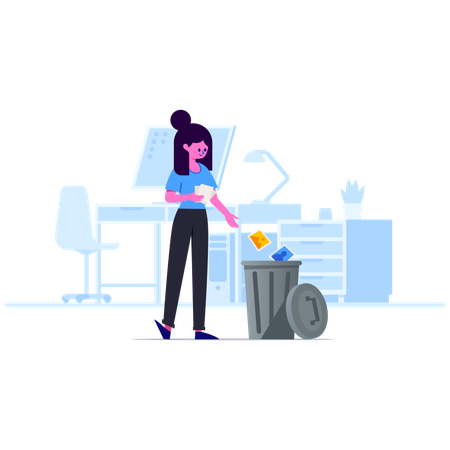 Woman dumping unwanted items into dumpster  Illustration