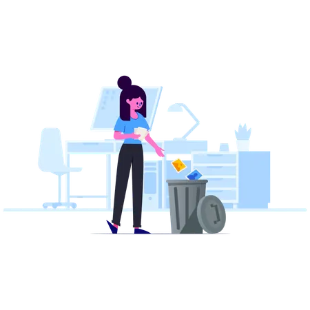 Woman dumping unwanted items into dumpster  イラスト