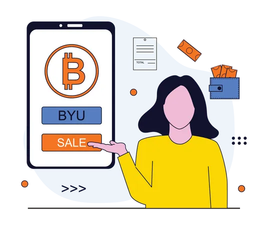 Cryptocurrency Concept With People Scenes Set In Flat Design Men And Women Earning Profit With Bitcoin Transactions At Crypto Exchange Platform Vector Illustration Visual Stories Collection For Web イラスト
