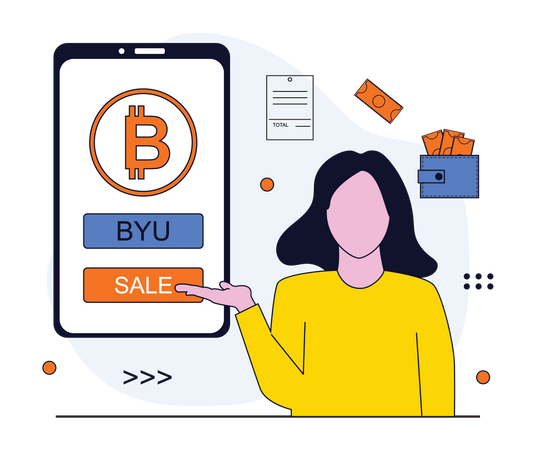 Woman earning bitcoin  Illustration