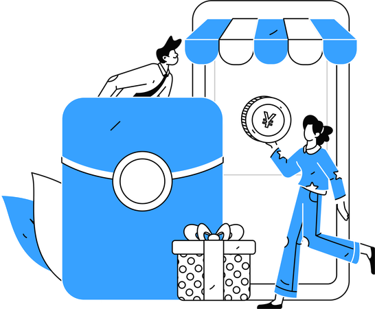 Woman earning cashback while shopping online  Illustration