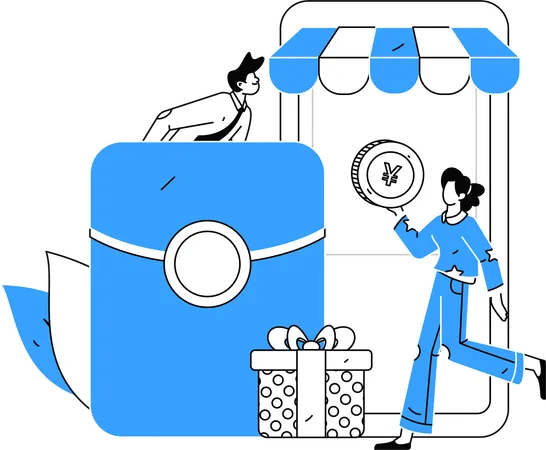 Woman earning cashback while shopping online  Illustration