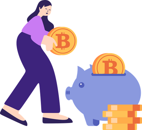 Woman earning cryptocurrency reward  Illustration