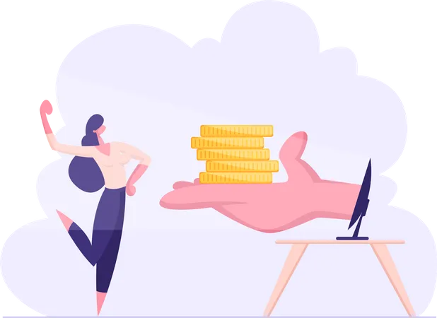 Woman earning from freelancing Illustration