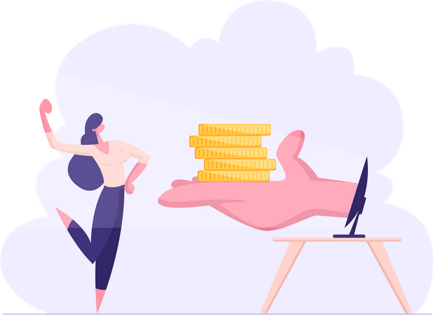 Woman earning from freelancing  Illustration