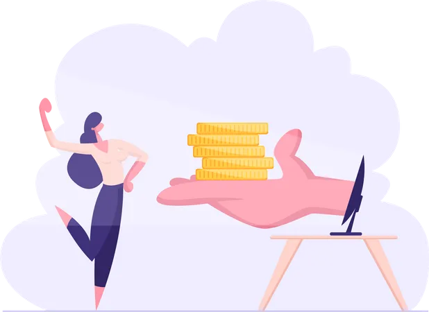 Woman earning from freelancing  Illustration