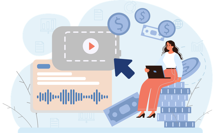 Woman earning money from video marketing  Illustration