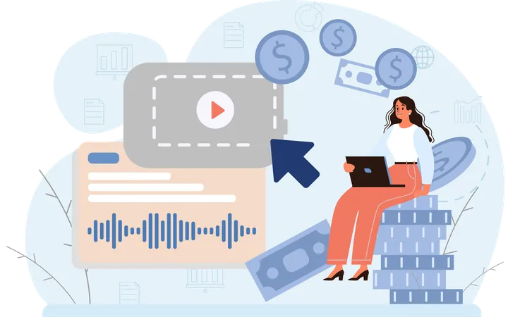 Woman earning money from video marketing  Illustration