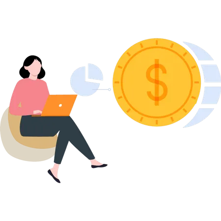 Woman earning money online  Illustration