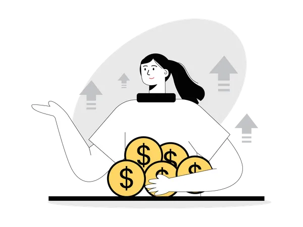 Woman earning profit from investment Illustration