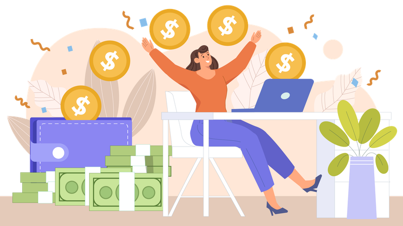 Woman earning return on investment  Illustration