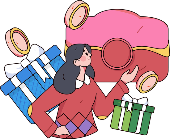 Woman earning shopping cashback offers from application  Illustration