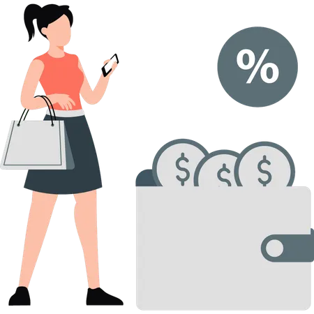 Woman earns online money  Illustration