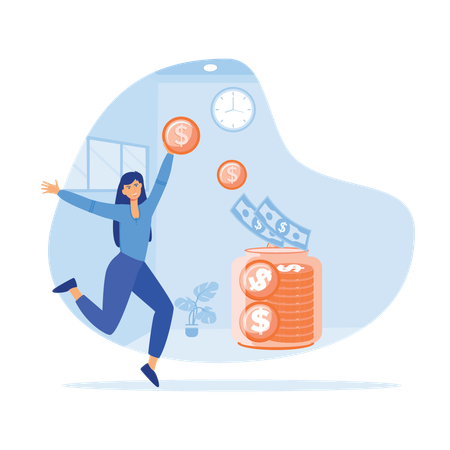 Woman earns passive income from growth in market  Illustration