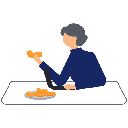 Woman eating at office Illustration