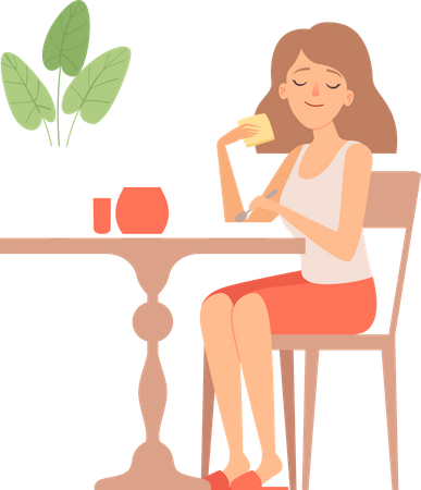 Woman eating breakfast Illustration