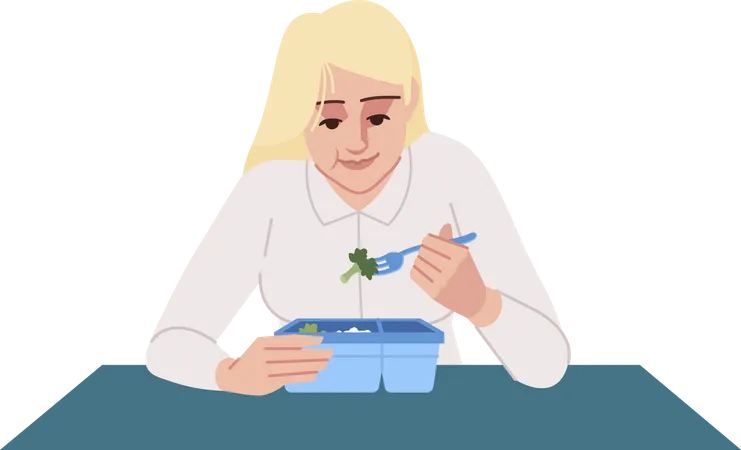 Woman eating broccoli Illustration