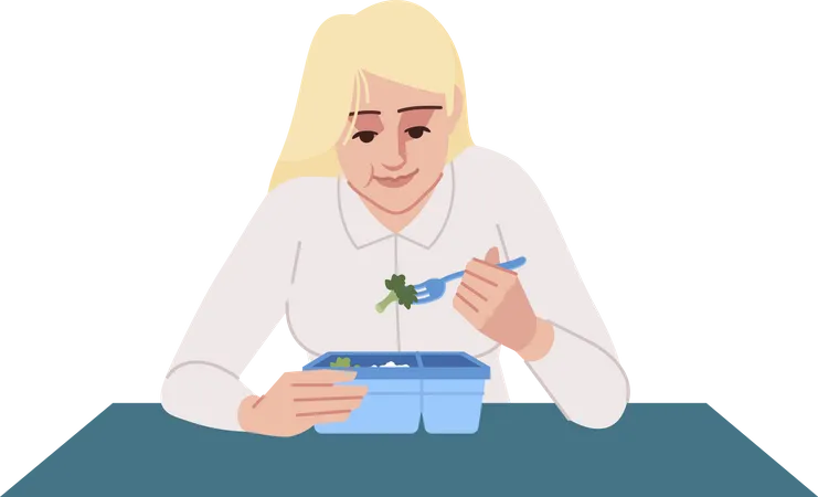 Woman eating broccoli  Illustration