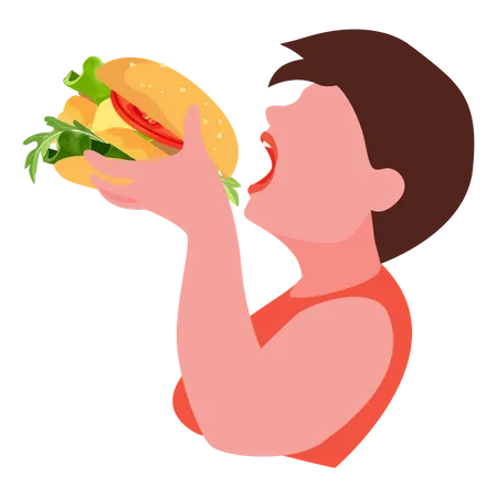 Woman eating burger Illustration