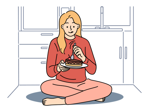 Woman eating cake  Illustration