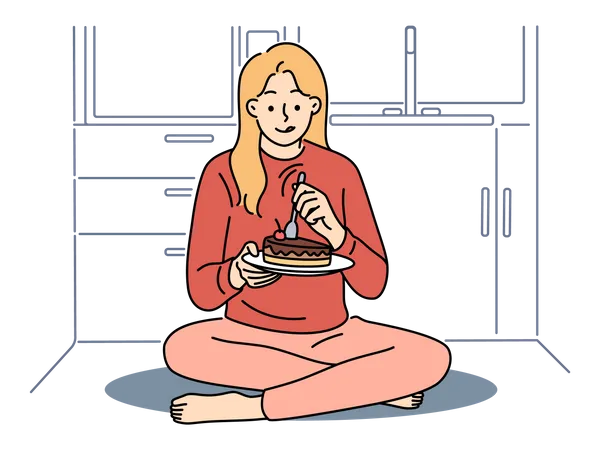 Woman eating cake  Illustration