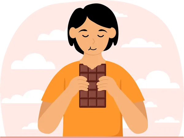 Woman eating chocolate  Illustration