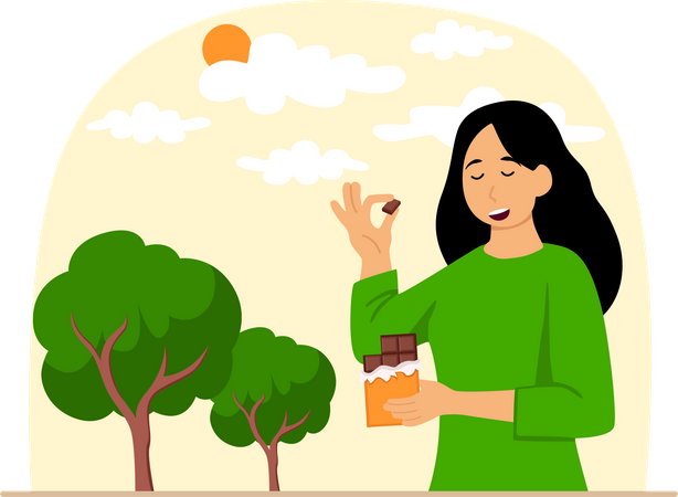 Woman eating chocolate  Illustration