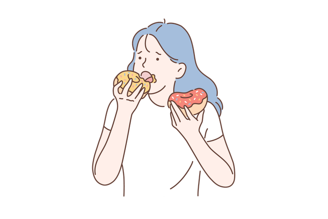 Woman eating donuts  Illustration