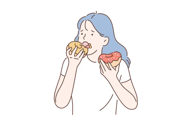 Woman eating donuts  Illustration