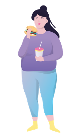 Woman eating fast food  Illustration