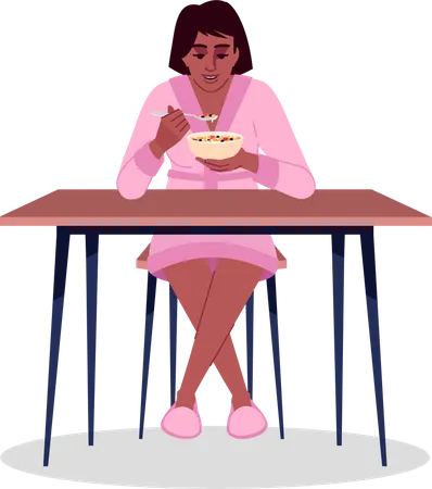 Woman Eating Flakes With Milk Illustration