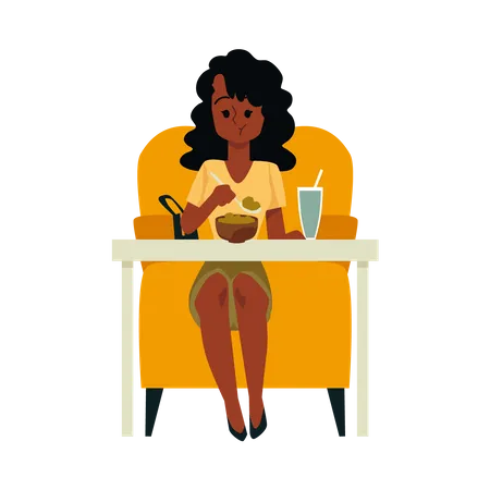 Woman eating food Illustration
