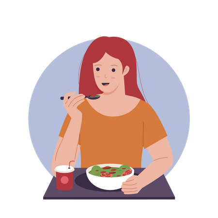 Woman eating food Illustration