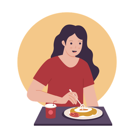 Woman eating food  Illustration