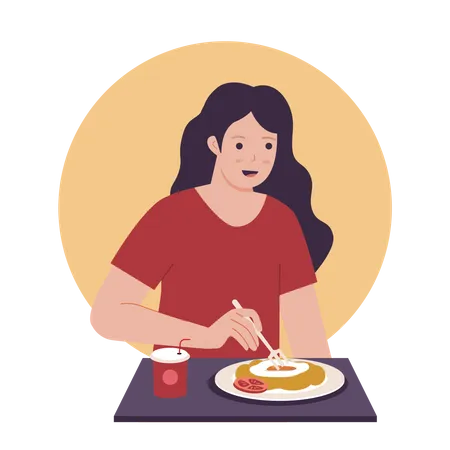 Woman eating food  Illustration