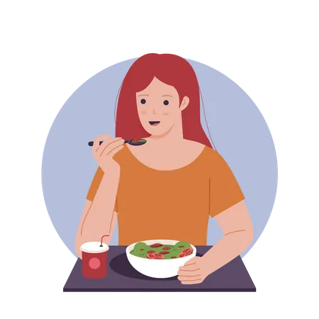 Woman eating food  Illustration