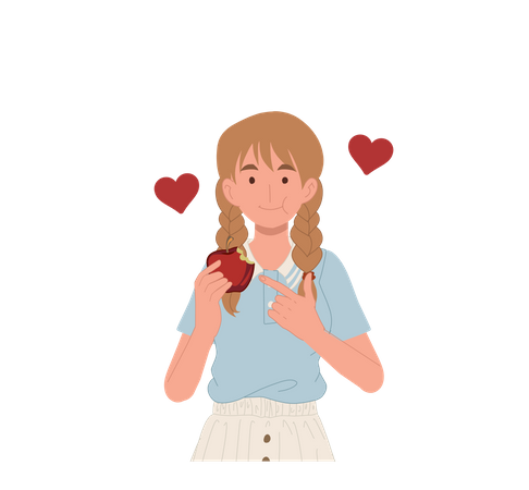 Woman eating fresh apple  Illustration