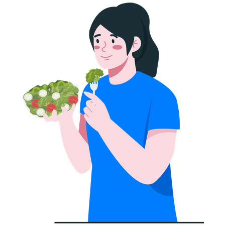 新鮮なサラダを食べる女性  イラスト
