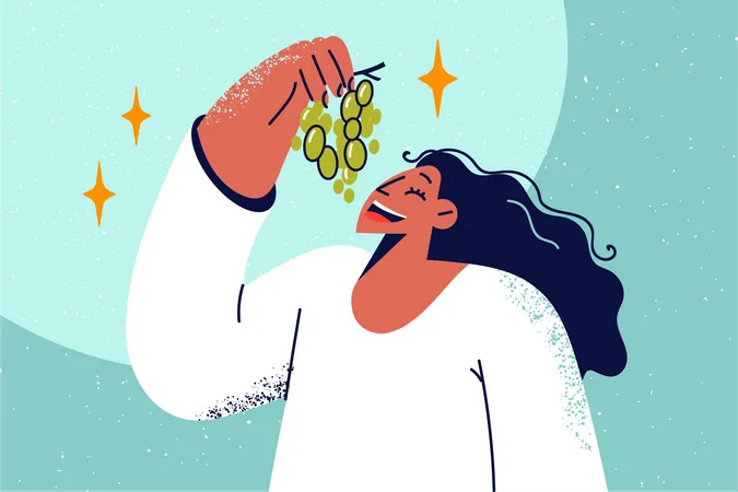 Woman eating grape Illustration