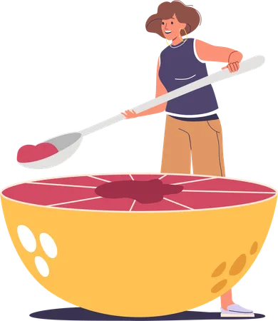 Woman Eating Grapefruit With Large Spoon  Illustration