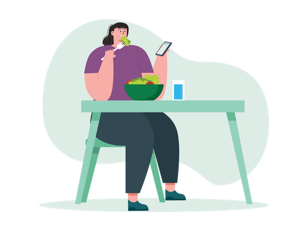 Woman eating green vegetables Illustration