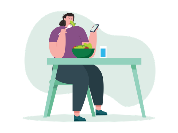 Woman eating green vegetables  Illustration