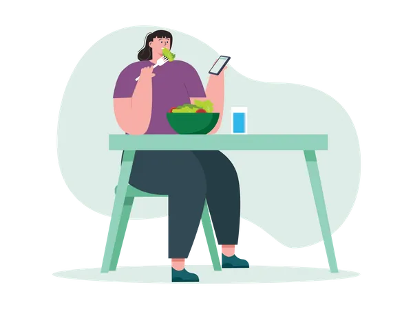 Woman eating green vegetables  Illustration