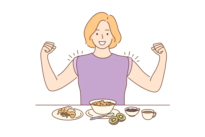 Woman eating healthy food  Illustration