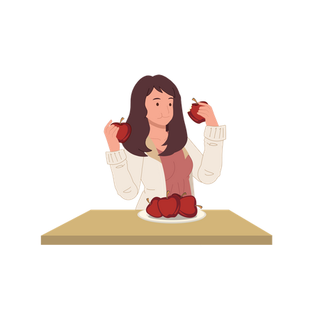 Woman eating healthy fruit Illustration