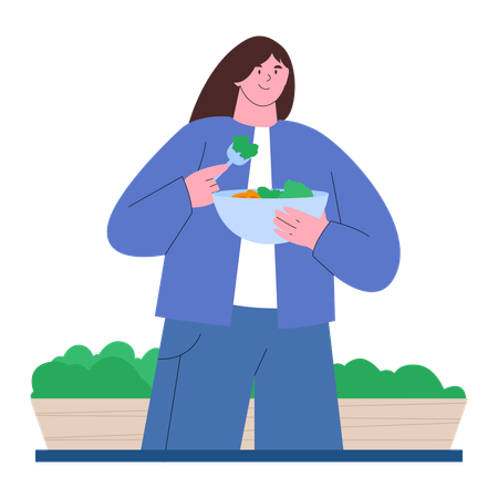 Woman Eating healthy Salad  Illustration