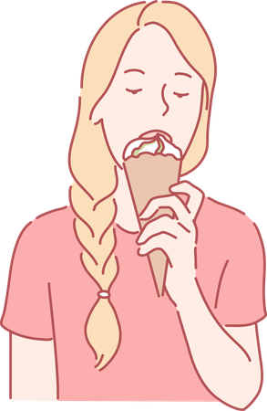 Woman eating ice cream  イラスト