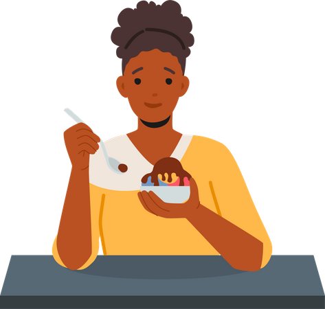 Woman Eating Ice Cream Illustration
