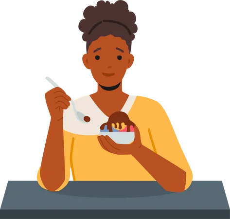 Woman Eating Ice Cream Illustration